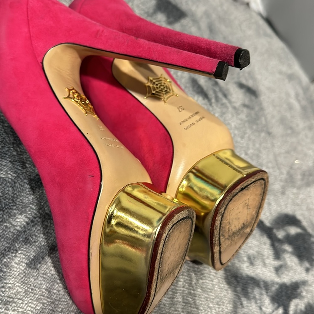 Charlotte Olympia Shoes Size 37 Pink and Gold - Picture 8 of 12